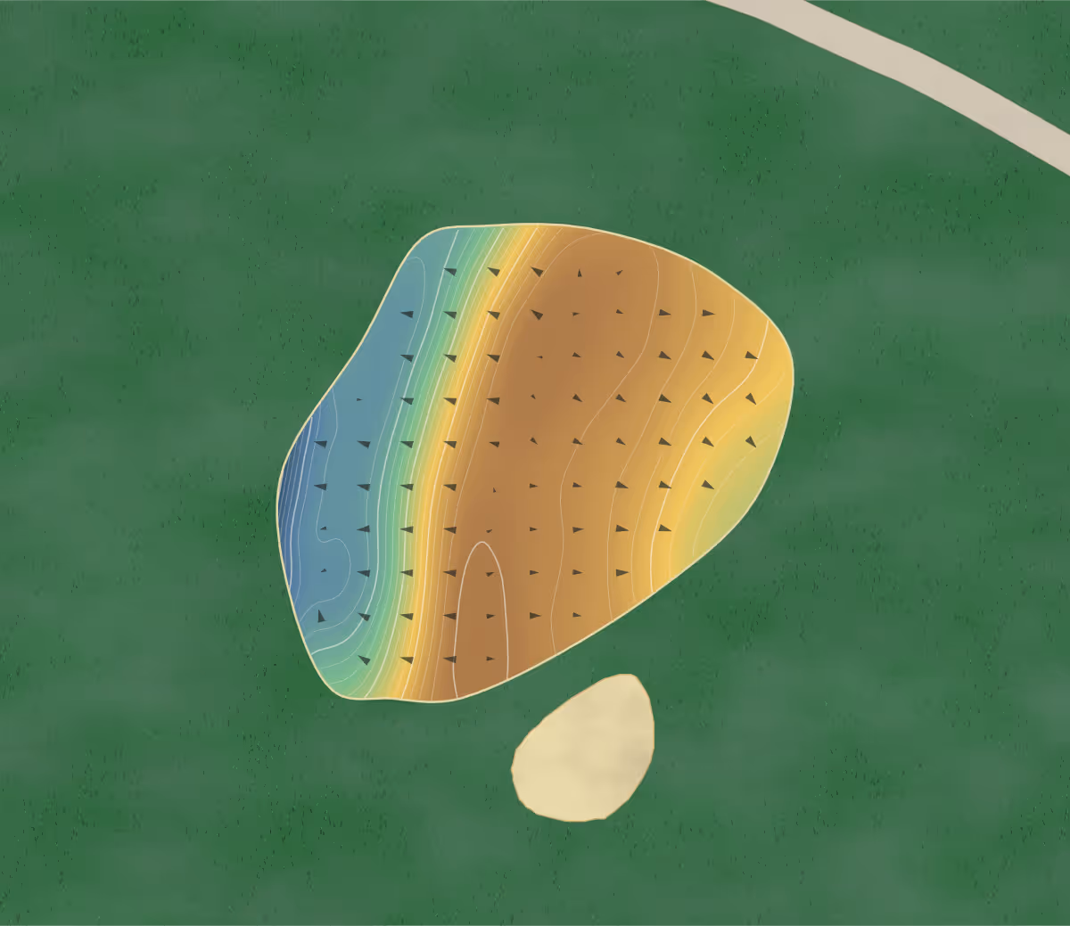 Green contour map of Vardon in Burlington58722, North Dakota — 242 elevation contours at a 3-inch interval with fall-line arrows, traced from 1-meter lidar