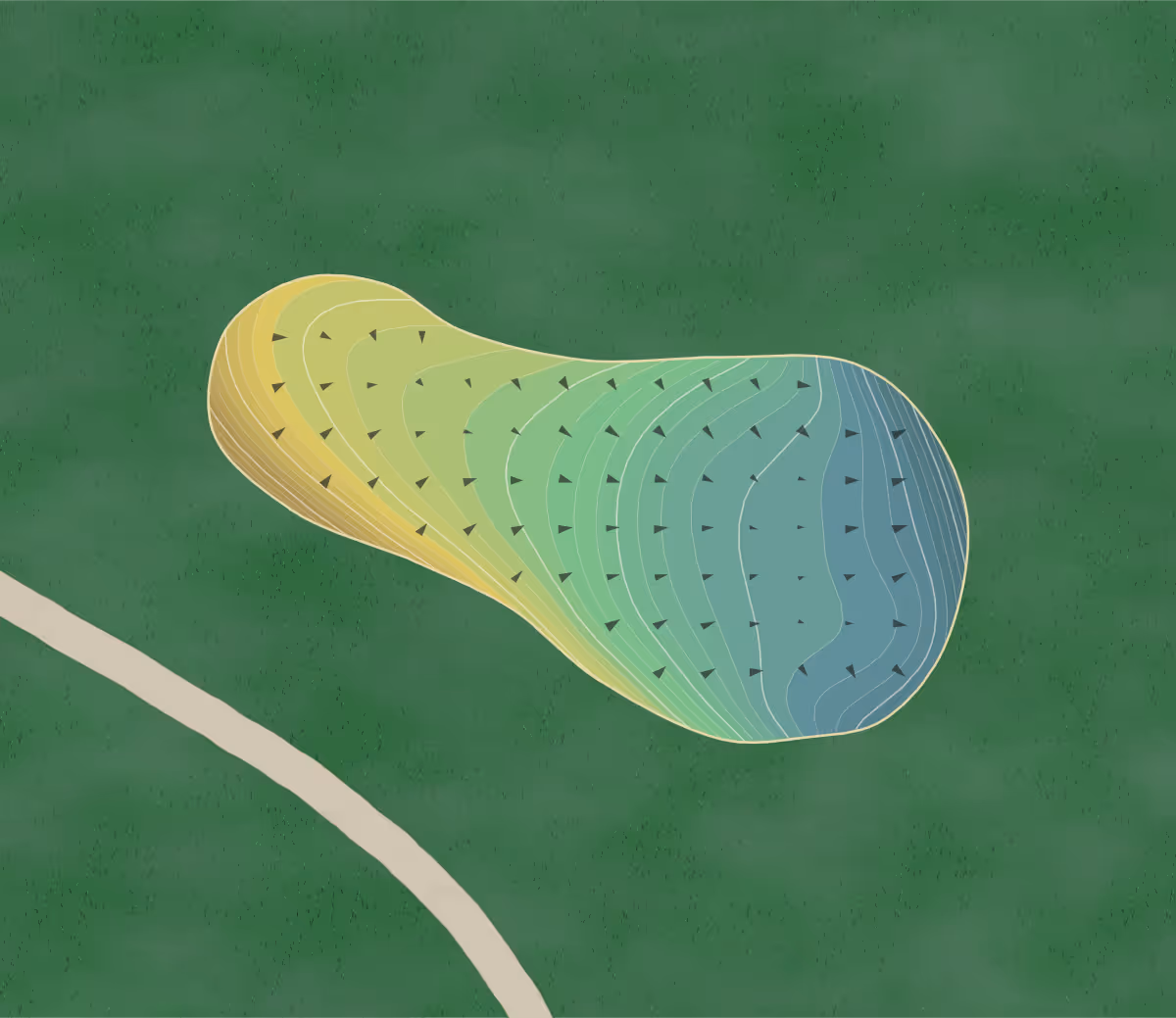 Green contour map of Vellano in Chino Hills, California — 371 elevation contours at a 3-inch interval with fall-line arrows, traced from 1-meter lidar