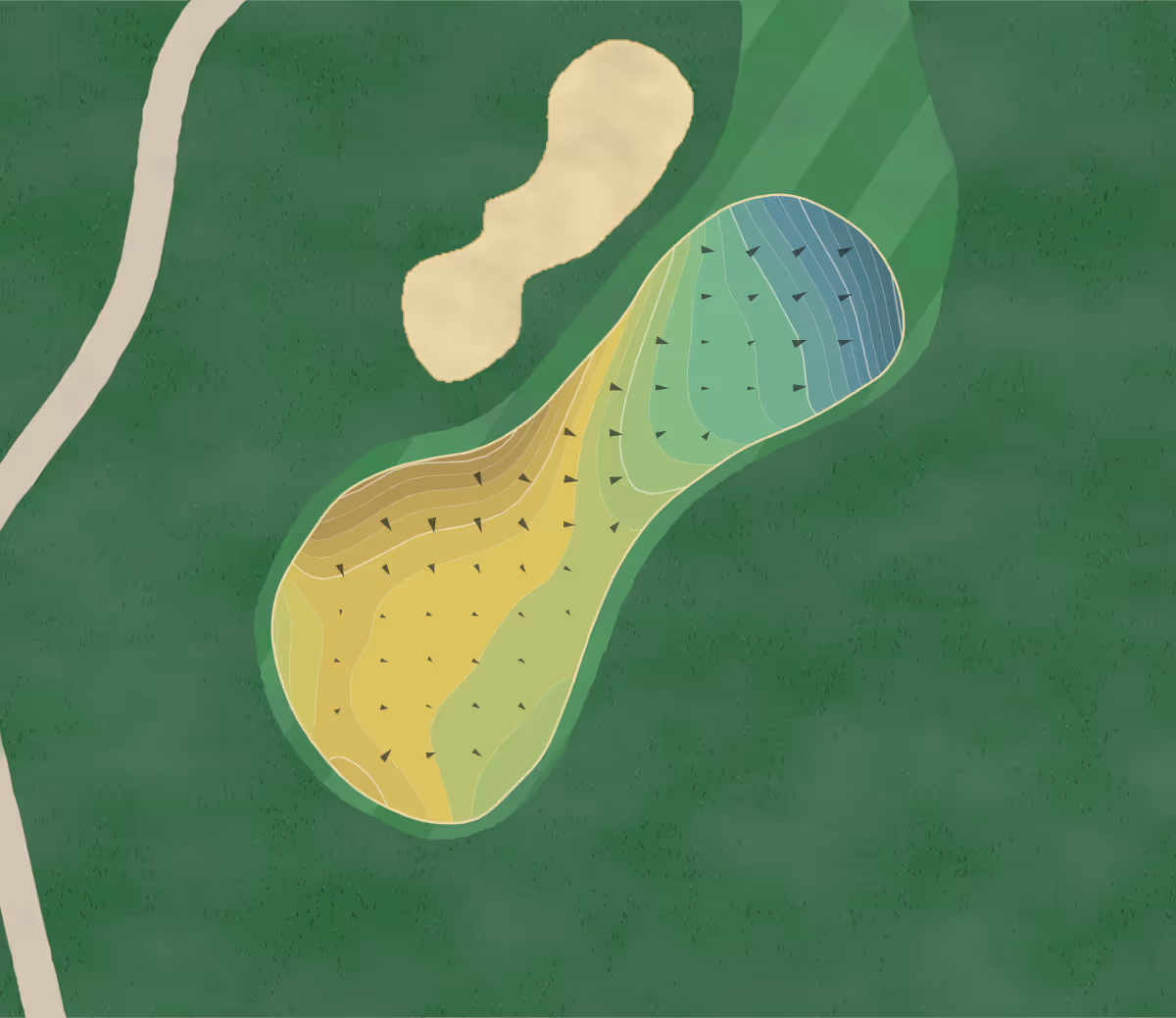 Green contour map of Ventana Canyon in Tucson, Arizona — 249 elevation contours at a 3-inch interval with fall-line arrows, traced from 1-meter lidar