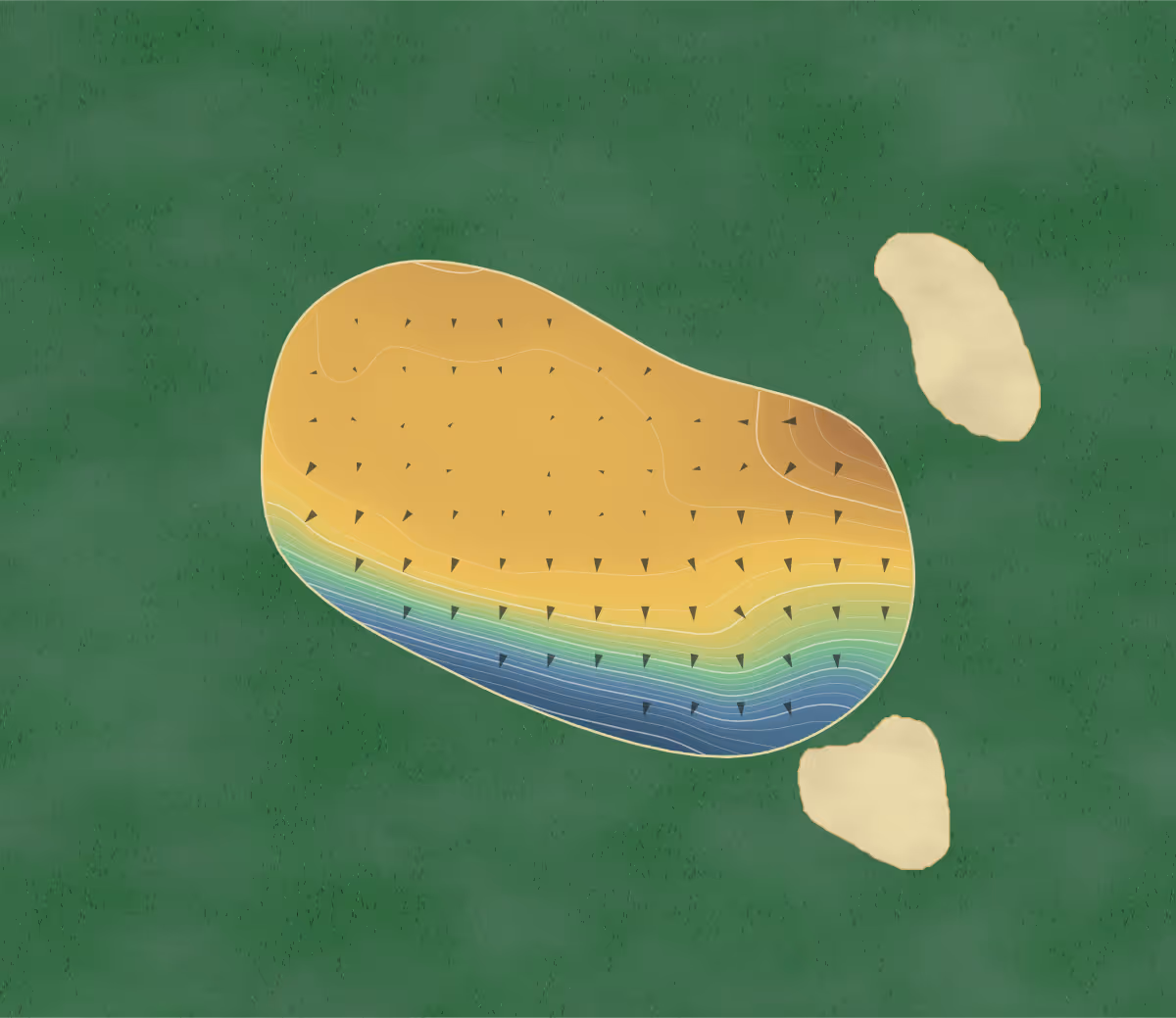 Green contour map of Ventnor in Isle of Wight, England — 157 elevation contours at a 8-centimeter interval with fall-line arrows, traced from 1-meter lidar