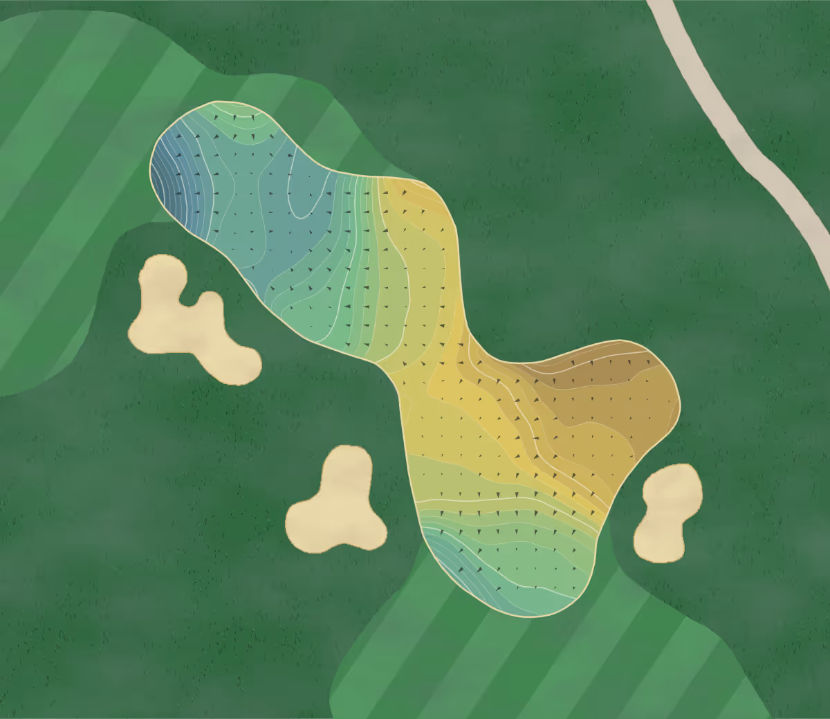 Green contour map of Vermont National in South Burlington, Vermont — 251 elevation contours at a 3-inch interval with fall-line arrows, traced from 1-meter lidar
