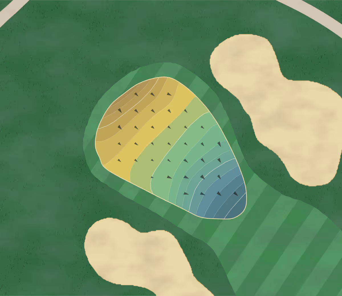 Green contour map of Vernon Hills in Vernon Hills, Illinois — 98 elevation contours at a 3-inch interval with fall-line arrows, traced from 1-meter lidar