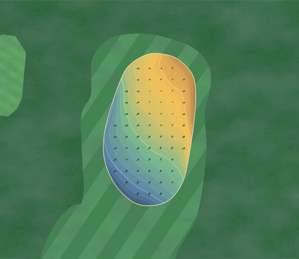 Green contour map of Vernon View in Mount Vernon, Ohio — 193 elevation contours at a 3-inch interval with fall-line arrows, traced from 1-meter lidar
