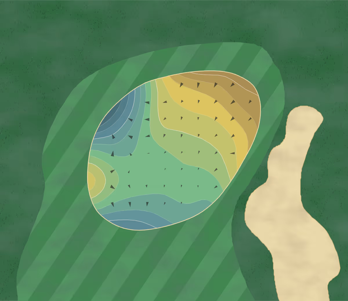 Green contour map of Victory Course in Buckeye, Arizona — 136 elevation contours at a 3-inch interval with fall-line arrows, traced from 1-meter lidar