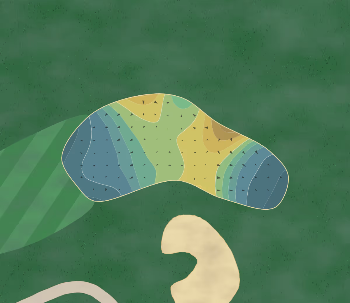 Green contour map of Veterans Memorial in Great Lakes, Illinois — 182 elevation contours at a 3-inch interval with fall-line arrows, traced from 1-meter lidar