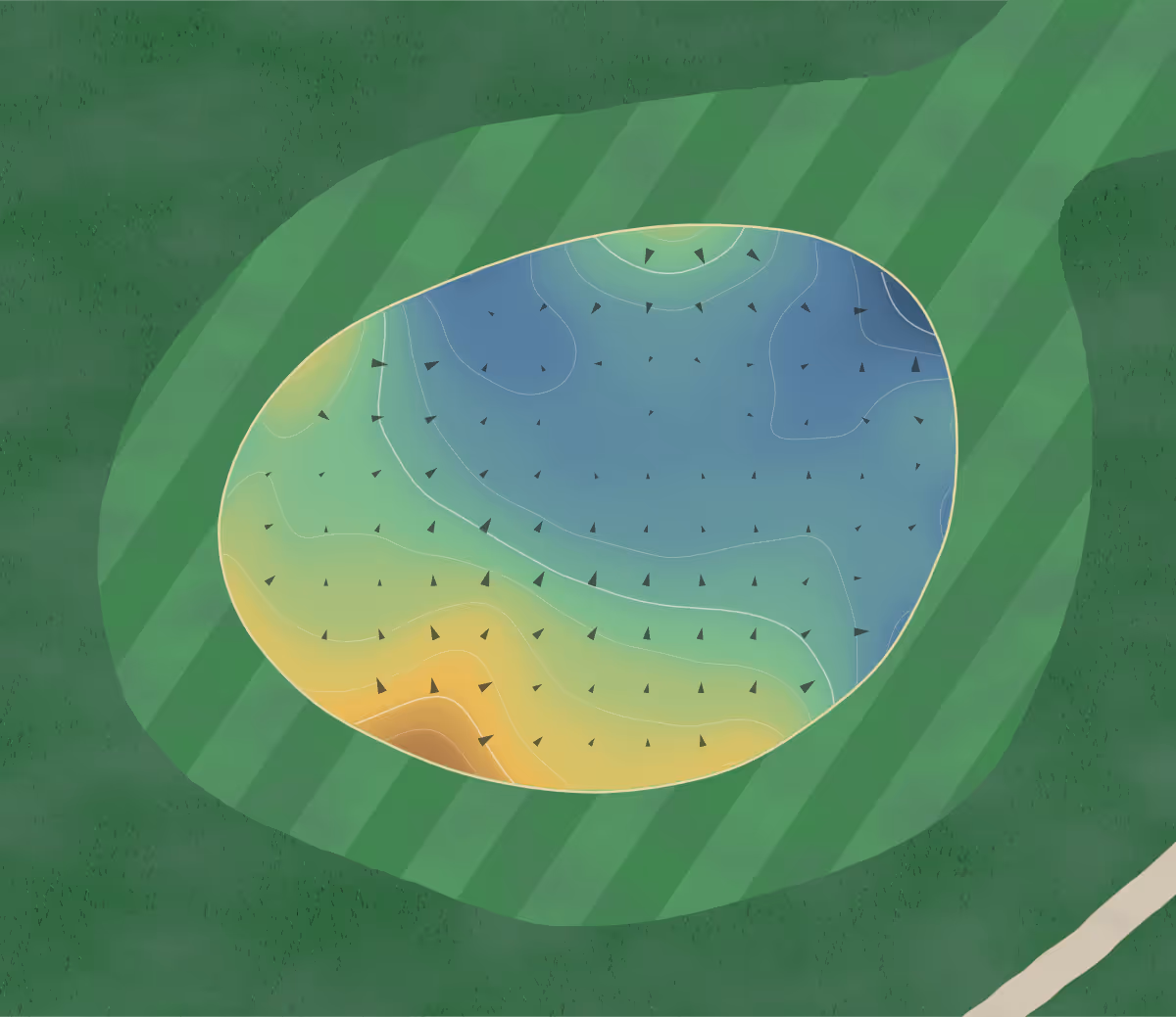 Green contour map of Victoria Cc in Victoria, Texas — 183 elevation contours at a 3-inch interval with fall-line arrows, traced from 1-meter lidar