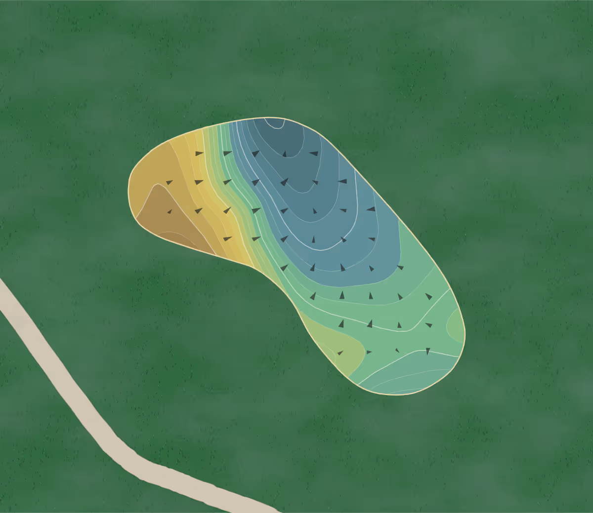Green contour map of Views in Oro Valley, Arizona — 233 elevation contours at a 3-inch interval with fall-line arrows, traced from 1-meter lidar