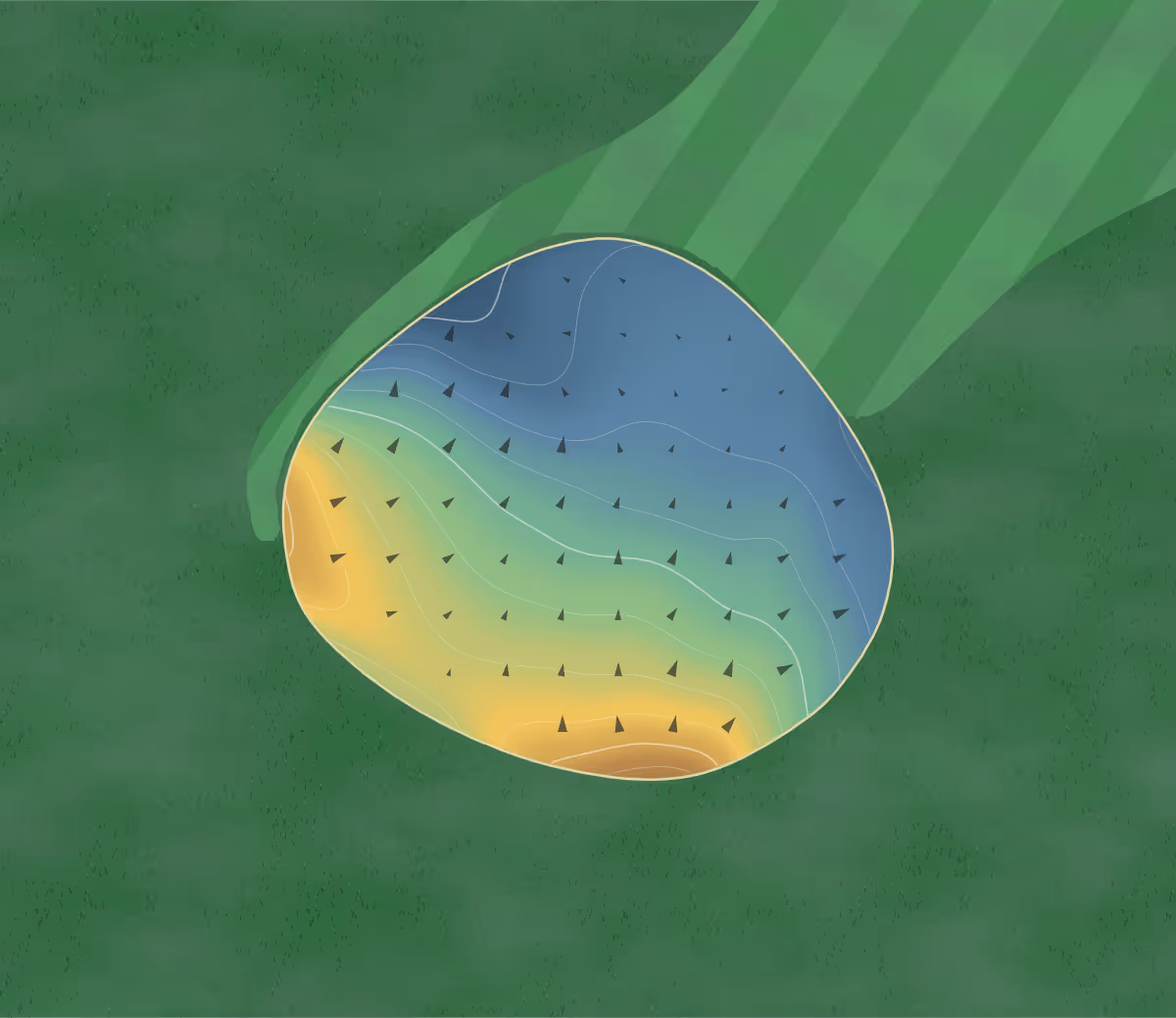 Green contour map of Village Creek in Newport, Arkansas: 70 elevation contours at a 3-inch interval with fall-line arrows, traced from 1-meter lidar