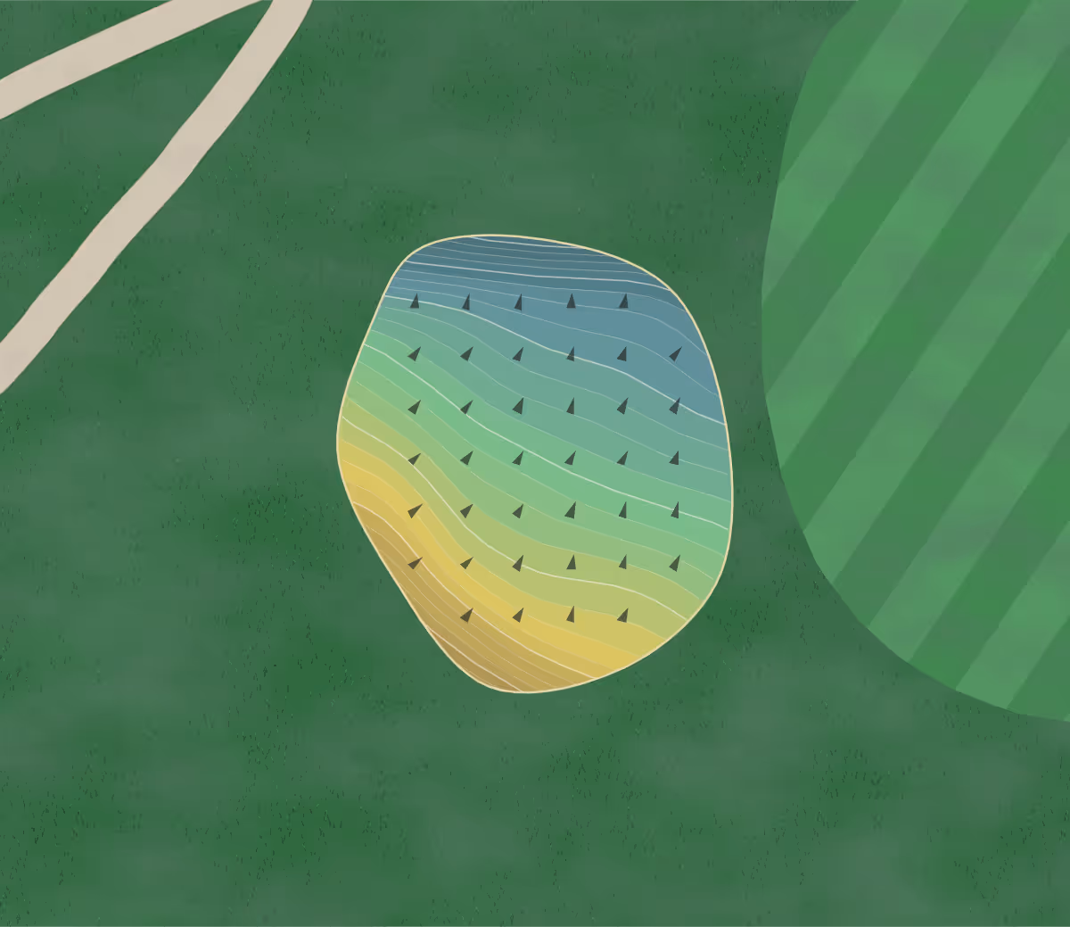Green contour map of Village View Golf Course in Hartford, Ohio — 277 elevation contours at a 3-inch interval with fall-line arrows, traced from 1-meter lidar