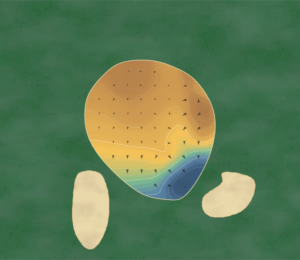 Green contour map of Vineland GC in Whiteville, North Carolina: 92 elevation contours at a 3-inch interval with fall-line arrows, traced from 1-meter lidar