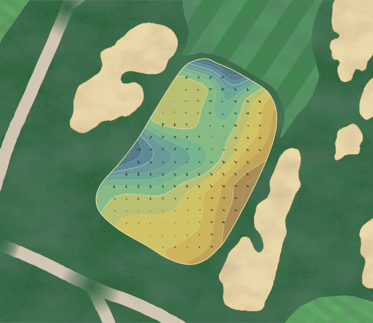 Green contour map of Vineyard GC in Edgartown, Massachusetts — 240 elevation contours at a 3-inch interval with fall-line arrows, traced from 1-meter lidar