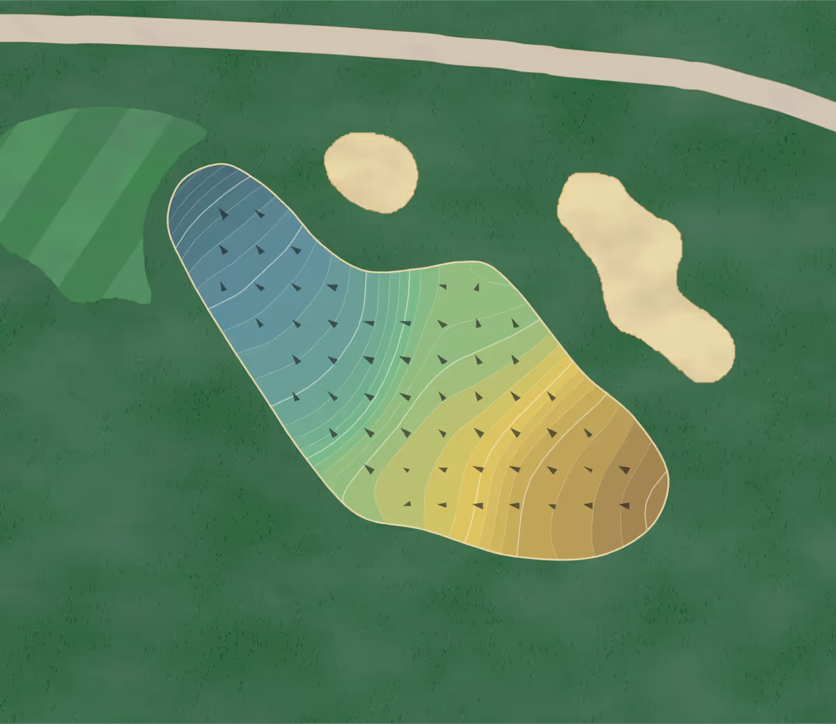 Green contour map of Vineyard GC in Cincinnati, Ohio — 273 elevation contours at a 3-inch interval with fall-line arrows, traced from 1-meter lidar