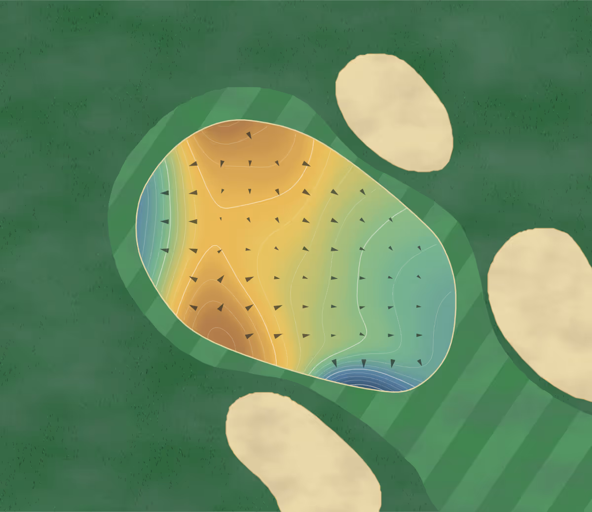 Green contour map of Vineyard Golf at White in Elizabethtown, North Carolina: 218 elevation contours at a 3-inch interval with fall-line arrows, traced from 1-meter lidar