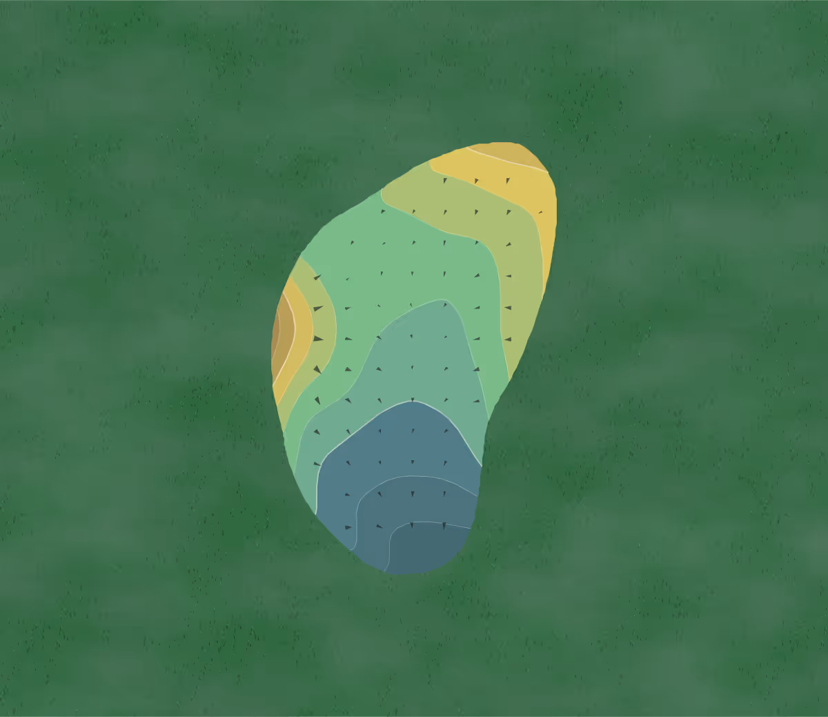 Green contour map of Vintners in Yountville, California — 76 elevation contours at a 3-inch interval with fall-line arrows, traced from 1-meter lidar