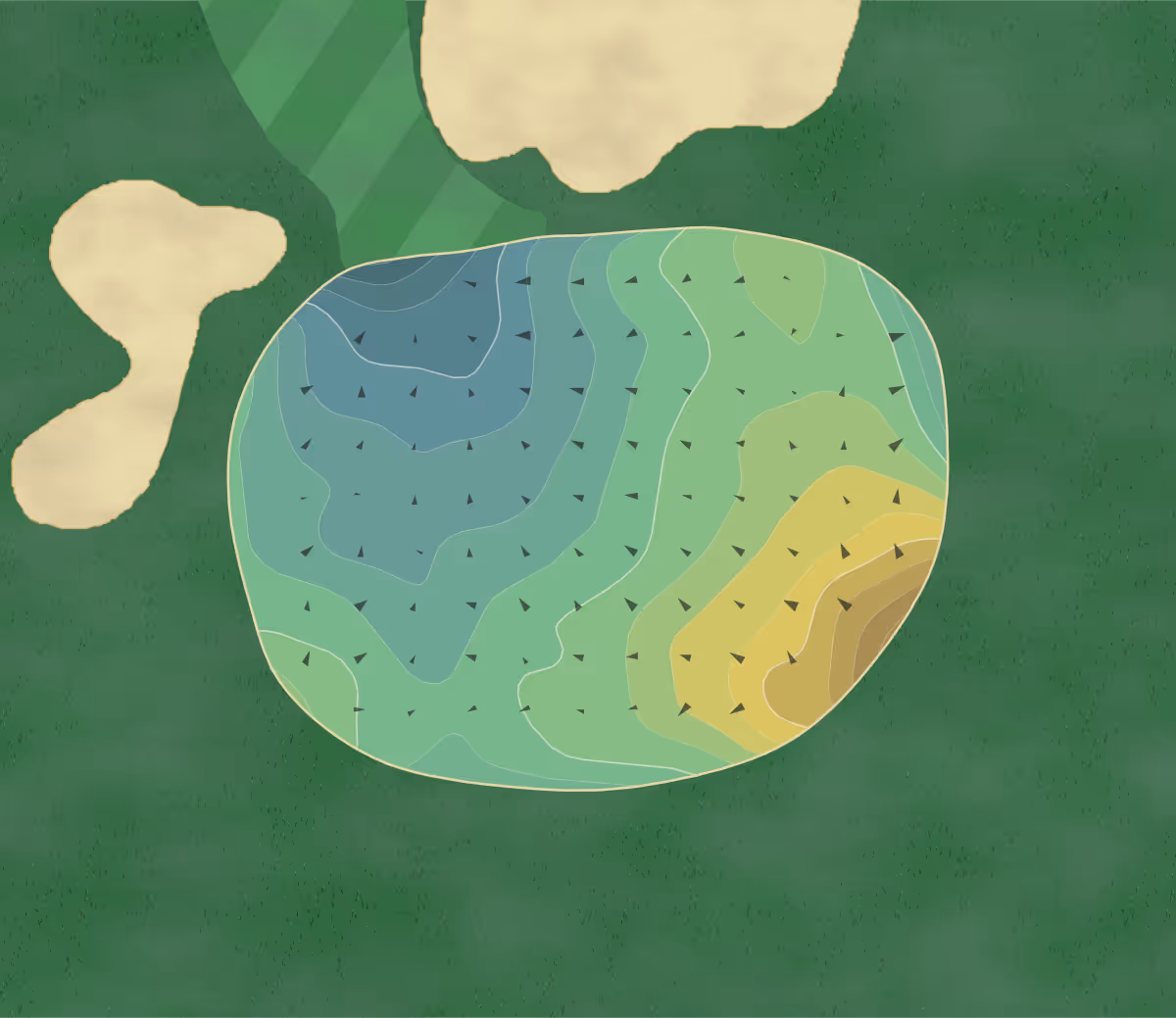 Green contour map of Wachesaw Plantation in Murrells Inlet, South Carolina — 214 elevation contours at a 3-inch interval with fall-line arrows, traced from 1-meter lidar