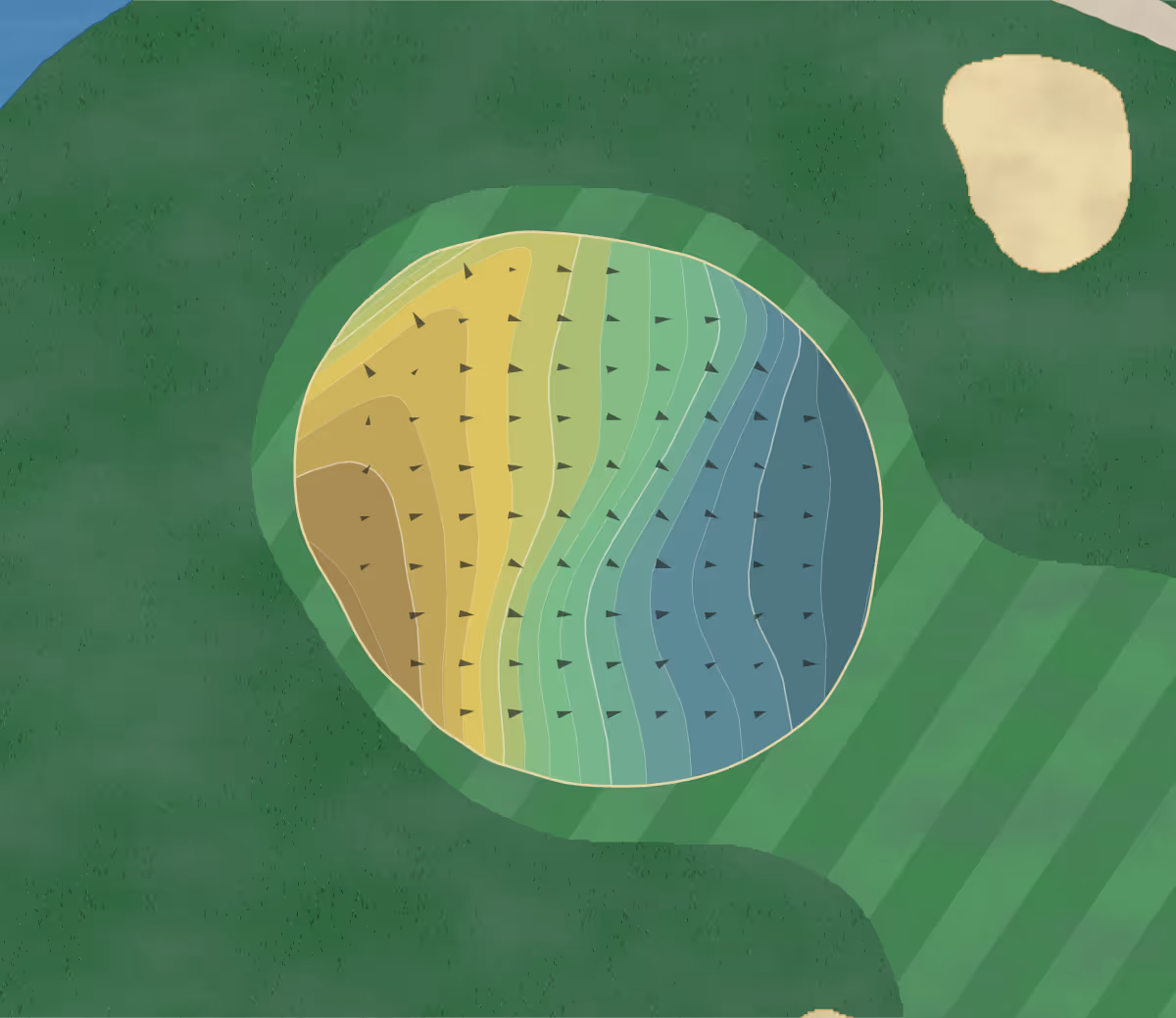 Green contour map of Wachusett CC in West Boylston, Massachusetts — 222 elevation contours at a 3-inch interval with fall-line arrows, traced from 1-meter lidar