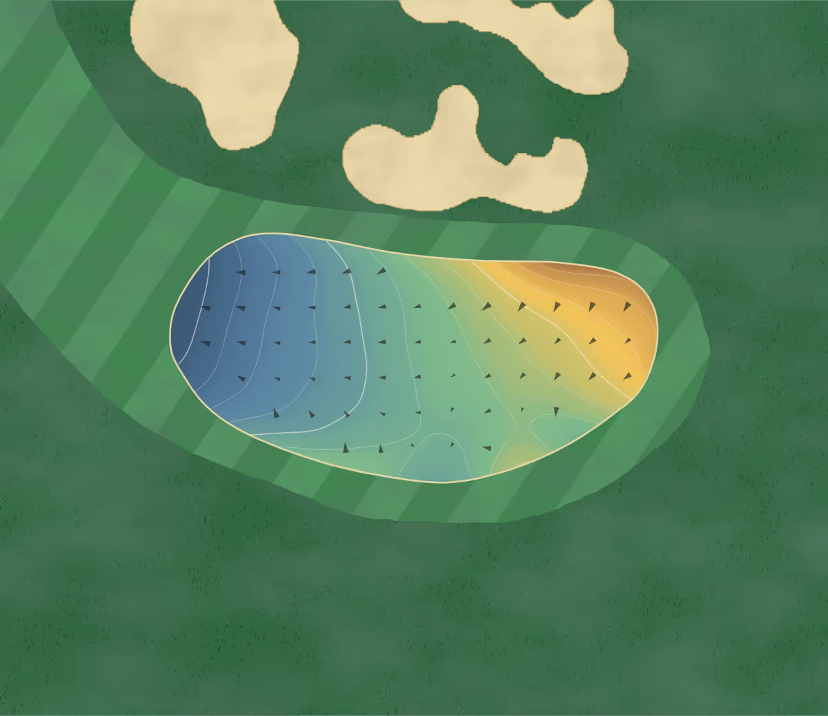 Green contour map of Waimairi Beach in Christchurch, New Zealand — 179 elevation contours at a 8-centimeter interval with fall-line arrows, traced from 1-meter lidar