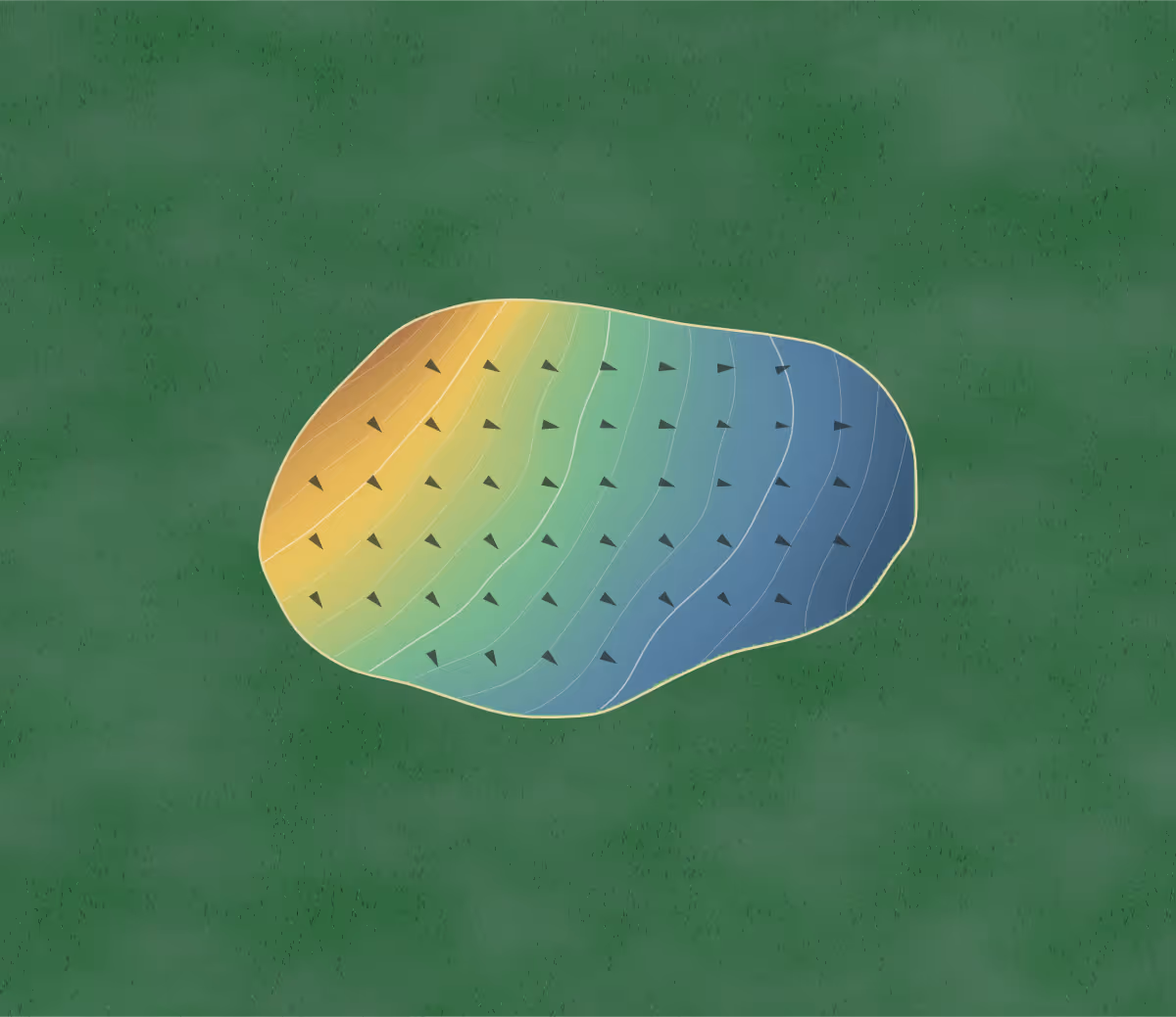 Green contour map of Wairakei 9-Hole in Taupō, New Zealand — 78 elevation contours at a 8-centimeter interval with fall-line arrows, traced from 1-meter lidar