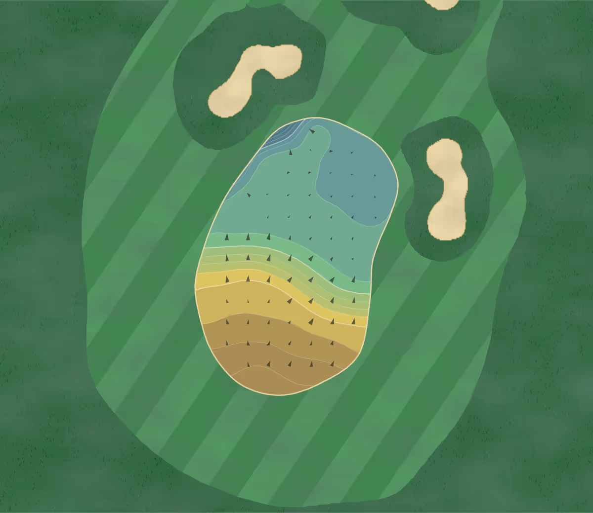 Green contour map of Walmer And in Deal, England — 125 elevation contours at a 8-centimeter interval with fall-line arrows, traced from 1-meter lidar