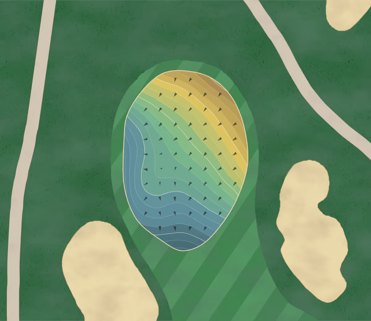 Green contour map of Walpole CC in Walpole, Massachusetts — 270 elevation contours at a 3-inch interval with fall-line arrows, traced from 1-meter lidar