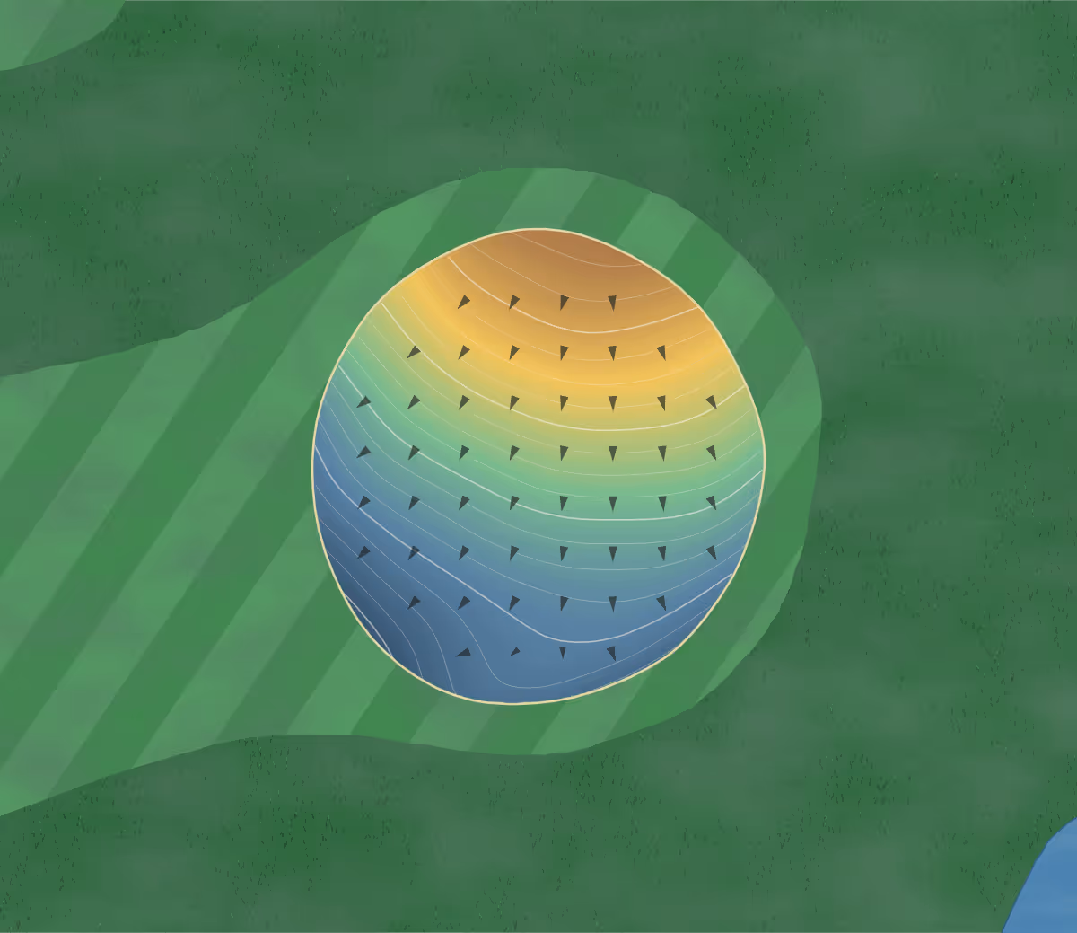 Green contour map of Walton Club in Fairfield, Iowa: 151 elevation contours at a 3-inch interval with fall-line arrows, traced from 1-meter lidar