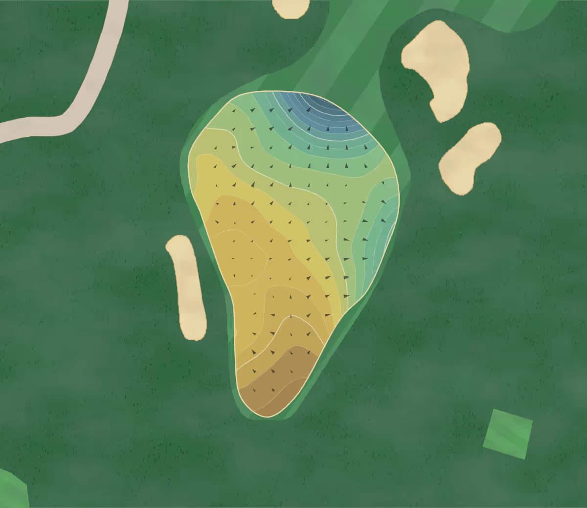 Green contour map of Wannamoisett Cc in Rumford, Rhode Island — 197 elevation contours at a 3-inch interval with fall-line arrows, traced from 1-meter lidar