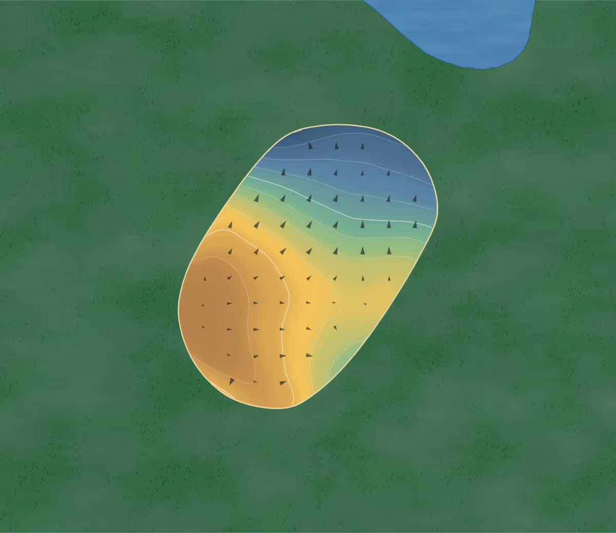 Green contour map of Wapika on the Green in Pinedale, Wyoming: 80 elevation contours at a 3-inch interval with fall-line arrows, traced from 1-meter lidar