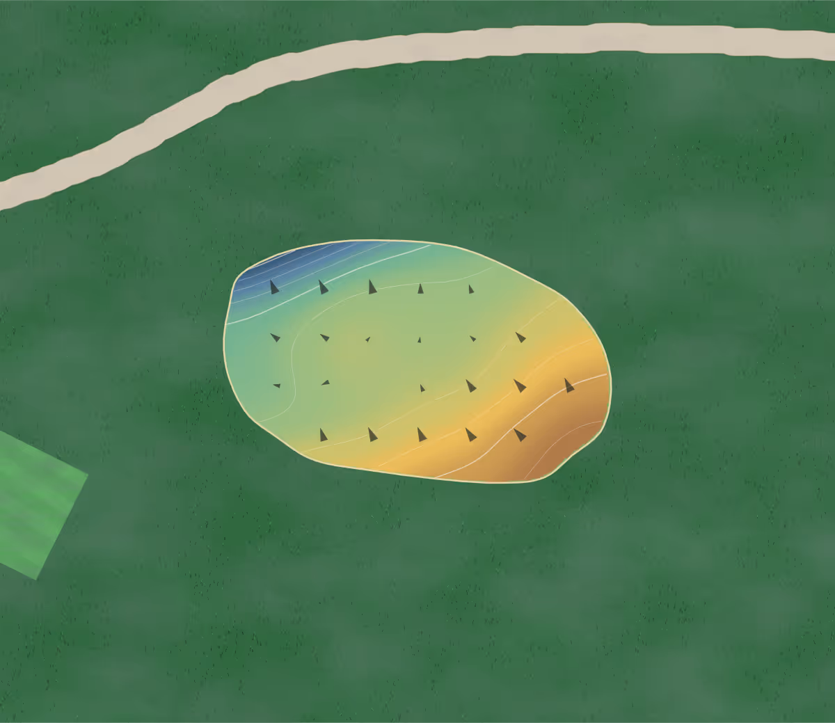 Green contour map of Wapsipinicon in Anamosa, Iowa: 68 elevation contours at a 3-inch interval with fall-line arrows, traced from 1-meter lidar