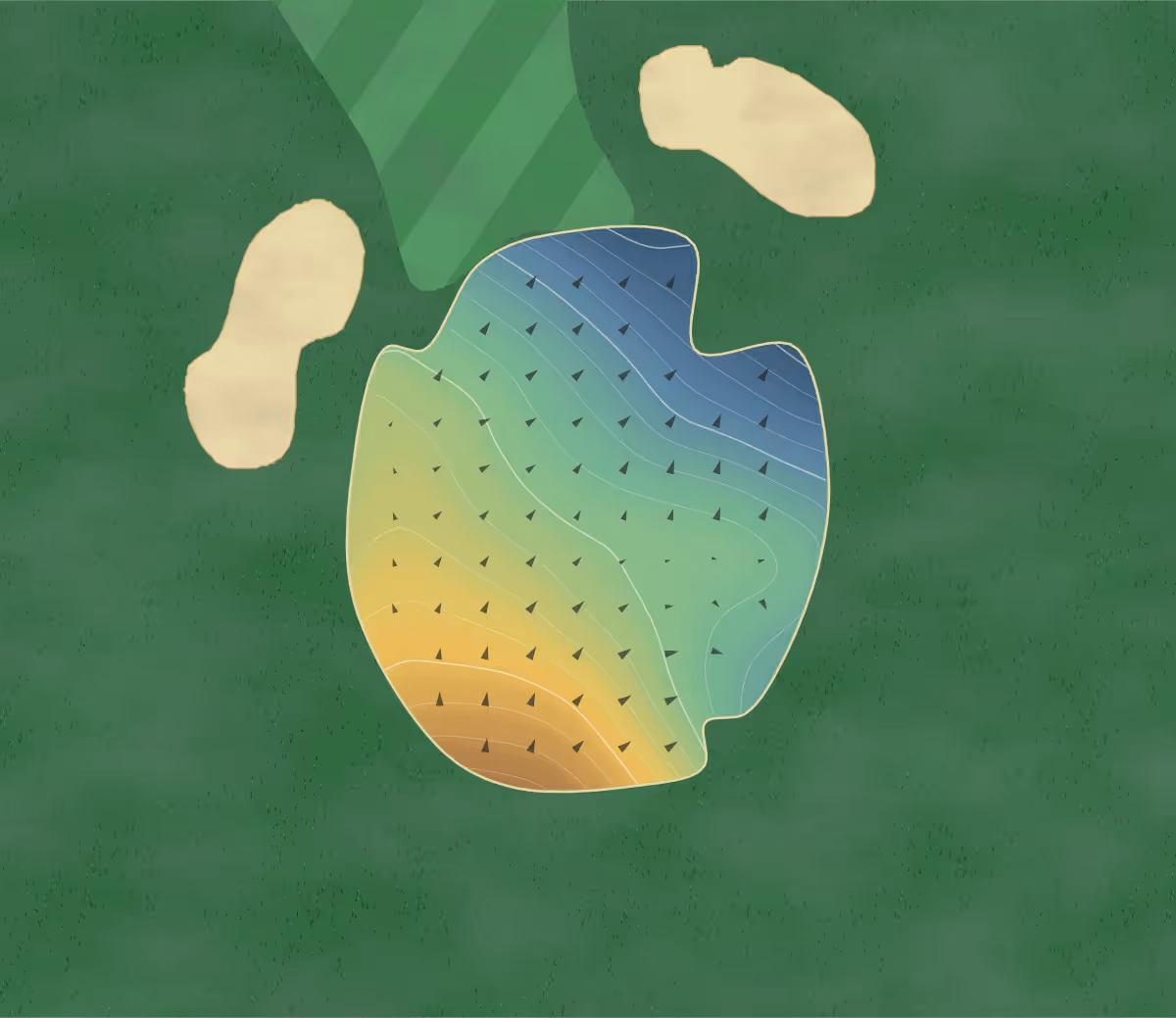 Green contour map of Waseca Lakeside Club in Waseca, Minnesota — 175 elevation contours at a 3-inch interval with fall-line arrows, traced from 1-meter lidar