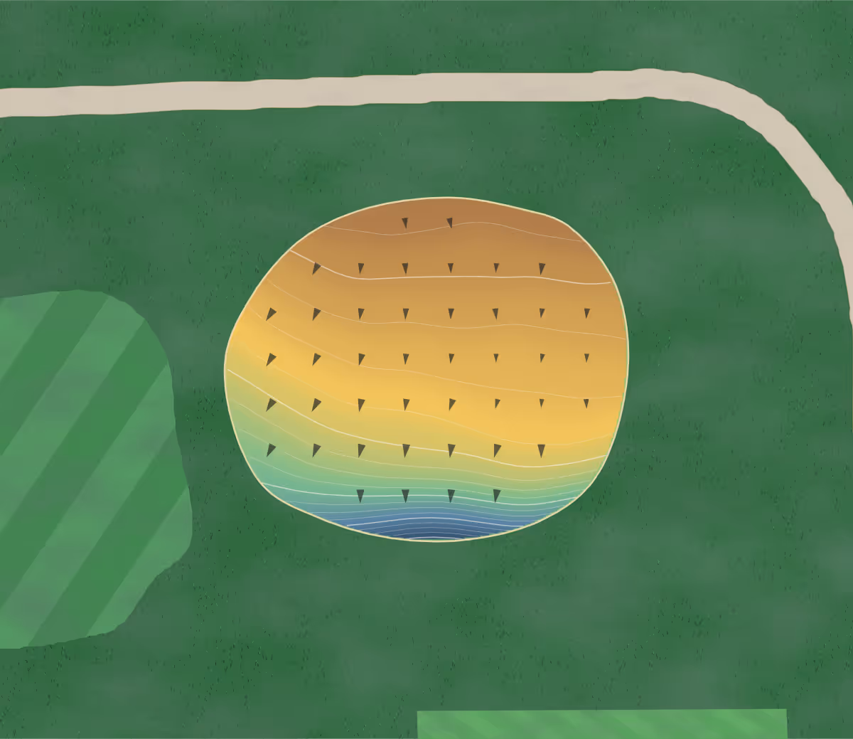 Green contour map of Washington in Washington, Indiana — 114 elevation contours at a 3-inch interval with fall-line arrows, traced from 1-meter lidar
