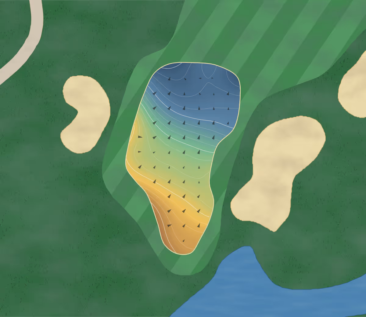 Green contour map of Waterchase in Fort Worth, Texas: 206 elevation contours at a 3-inch interval with fall-line arrows, traced from 1-meter lidar