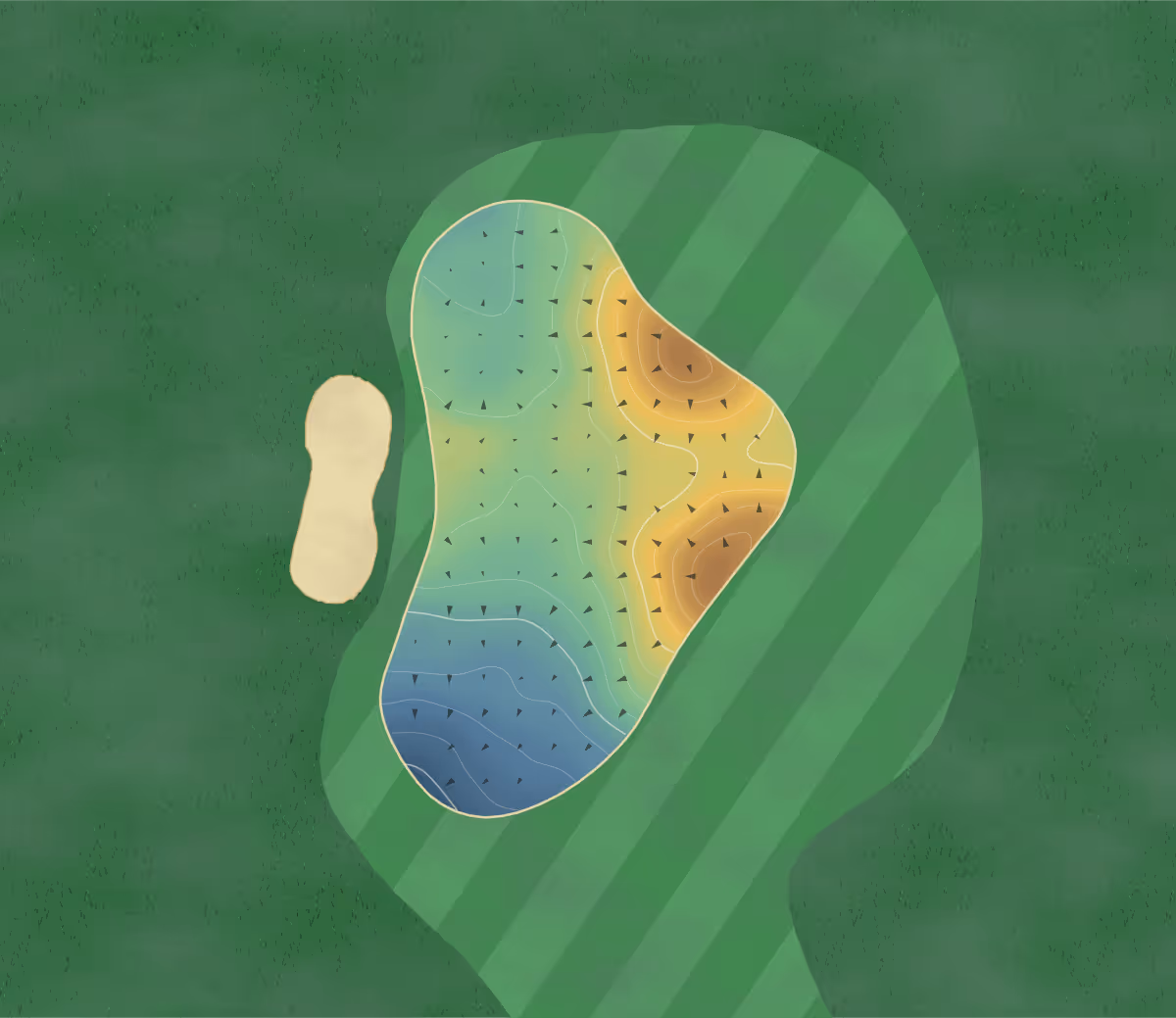 Green contour map of Waterford Castle in Ballinakill, Ireland: 135 elevation contours at a 8-centimeter interval with fall-line arrows, traced from 1-meter lidar