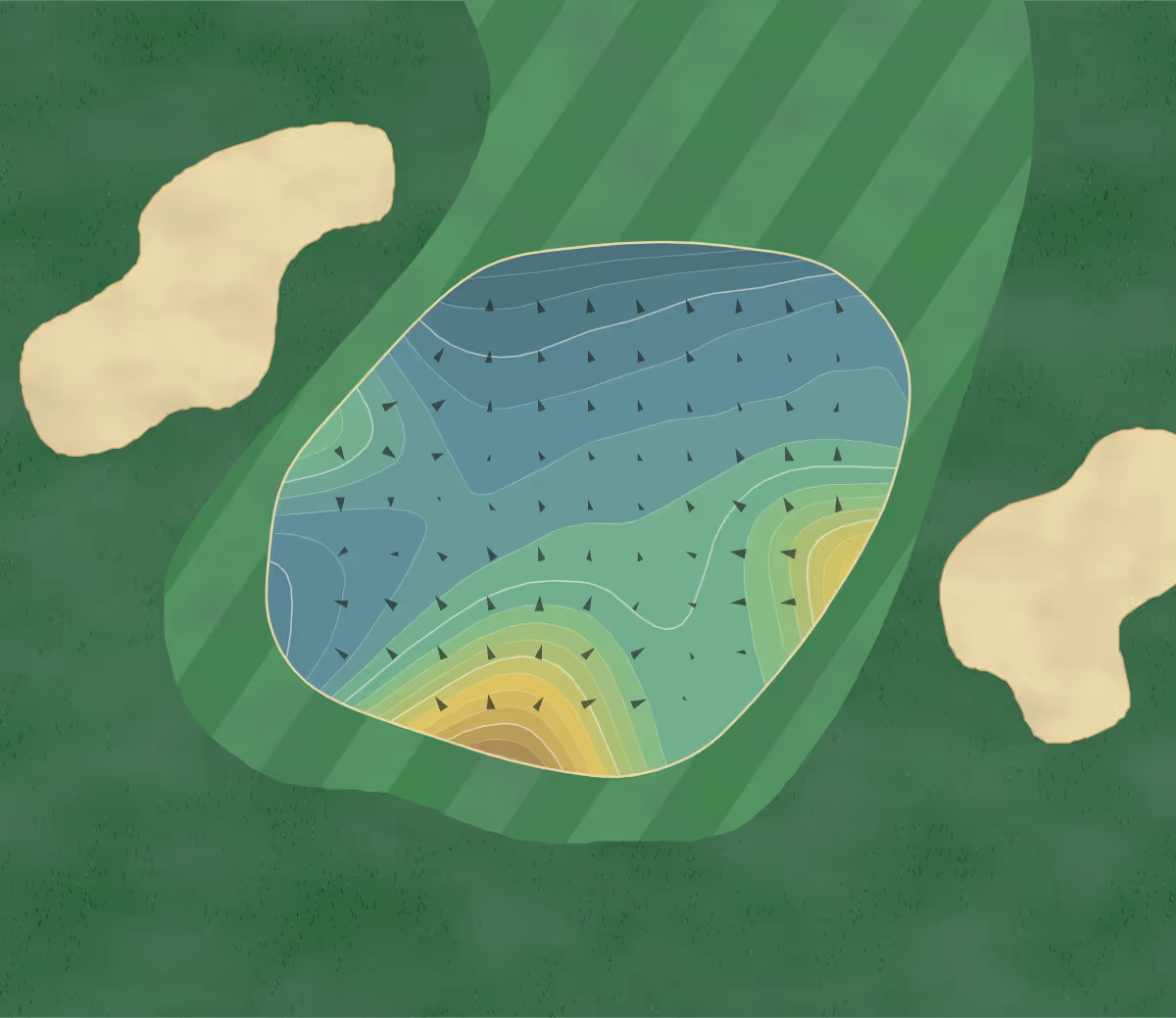 Green contour map of Waterville CC in Waterville, Maine — 219 elevation contours at a 3-inch interval with fall-line arrows, traced from 1-meter lidar