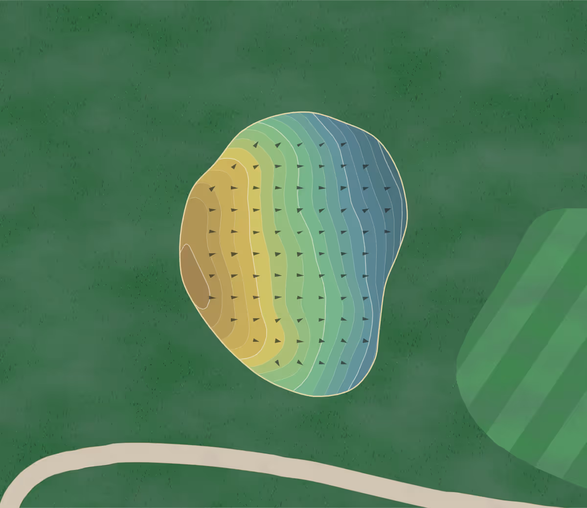 Green contour map of Wawonowin in Champion, Michigan — 262 elevation contours at a 3-inch interval with fall-line arrows, traced from 1-meter lidar