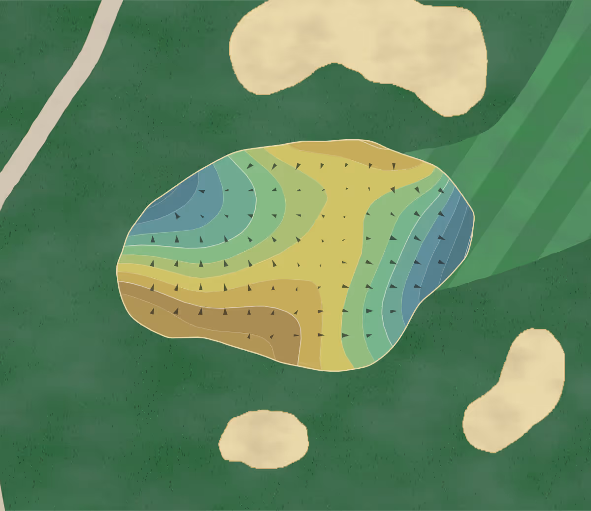 Green contour map of Wayne Hills in Lyons, New York — 194 elevation contours at a 3-inch interval with fall-line arrows, traced from 1-meter lidar