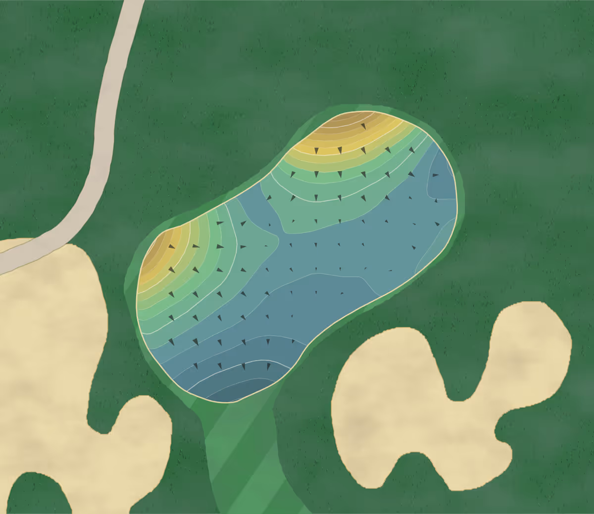 Green contour map of WeaverRidge in Peoria, Illinois — 241 elevation contours at a 3-inch interval with fall-line arrows, traced from 1-meter lidar