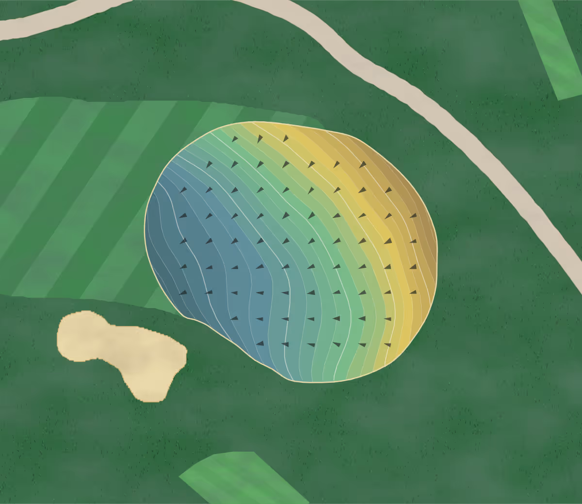 Green contour map of Webhannet GC in Kennebunkport, Maine — 242 elevation contours at a 3-inch interval with fall-line arrows, traced from 1-meter lidar