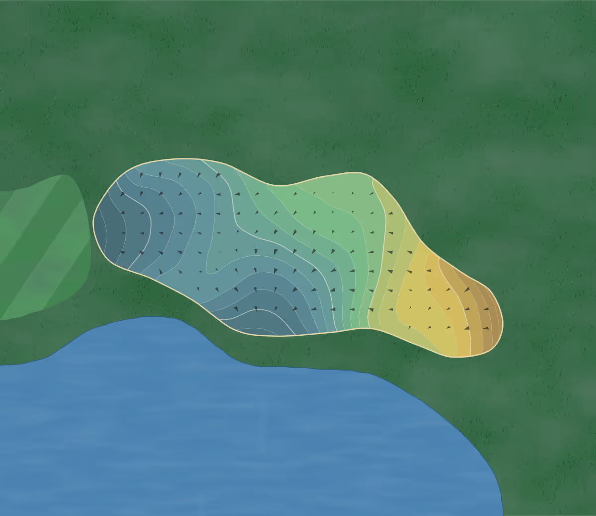 Green contour map of Wedgewood Golf in Powell, Ohio — 242 elevation contours at a 3-inch interval with fall-line arrows, traced from 1-meter lidar