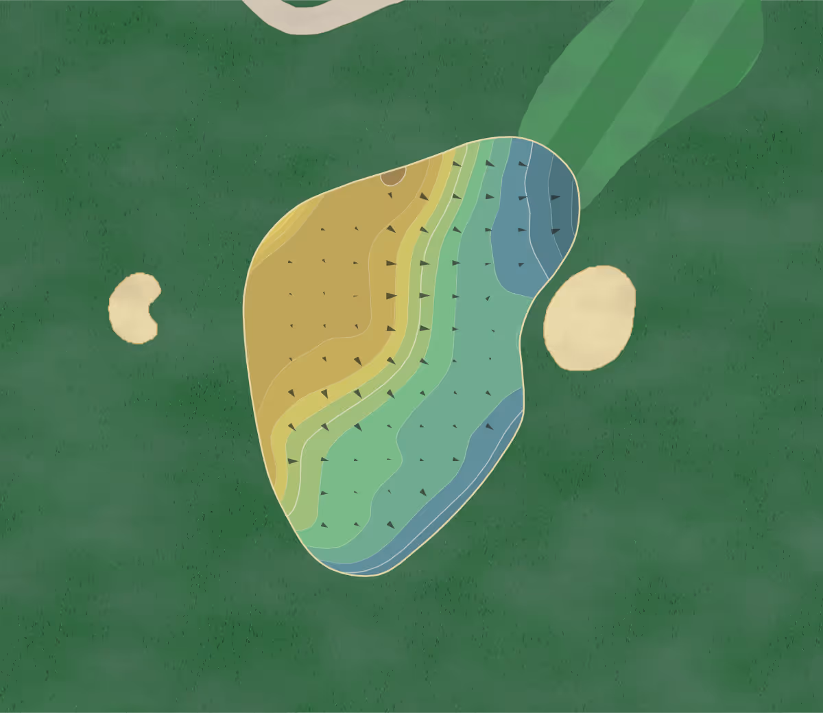 Green contour map of Weiskopf Course in Montgomery, Texas — 213 elevation contours at a 3-inch interval with fall-line arrows, traced from 1-meter lidar