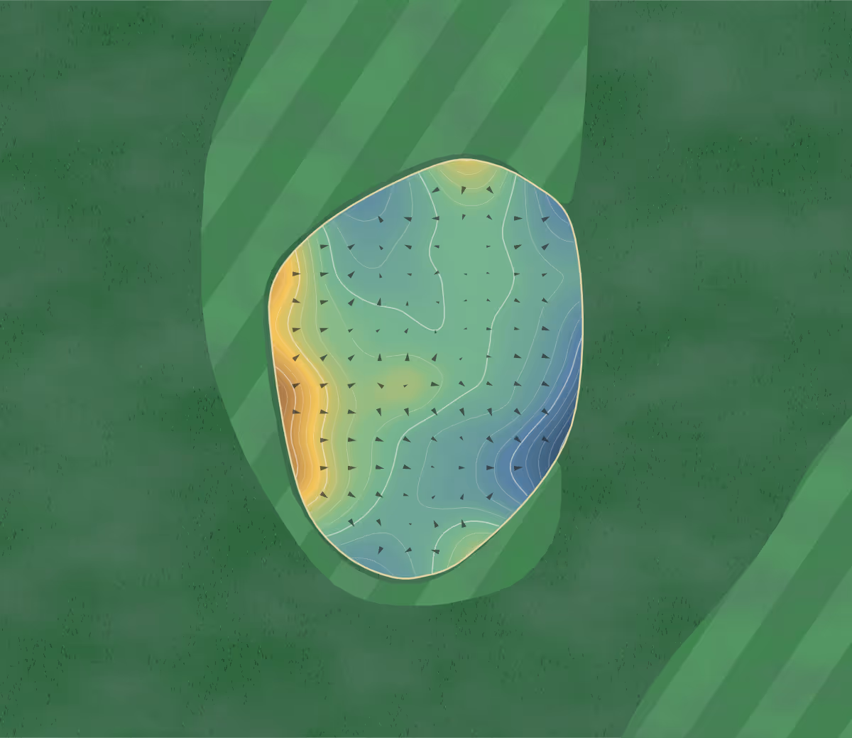 Green contour map of Weleveld in Zenderen, Netherlands: 105 elevation contours at a 8-centimeter interval with fall-line arrows, traced from 1-meter lidar
