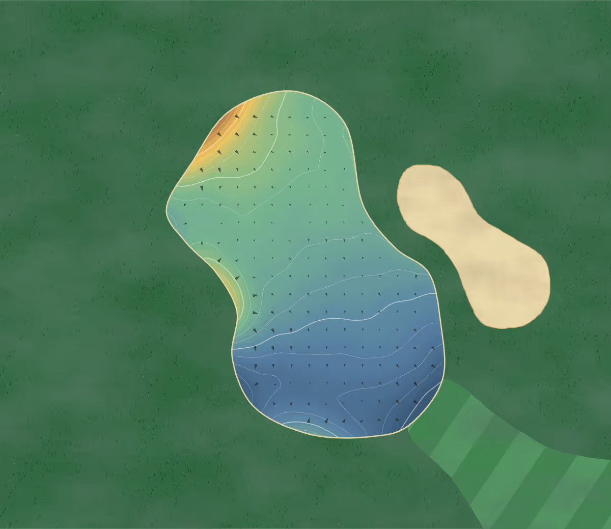 Green contour map of Wellington on the Lake in Wellington, Canada — 34 elevation contours at a 8-centimeter interval with fall-line arrows, traced from 1-meter lidar