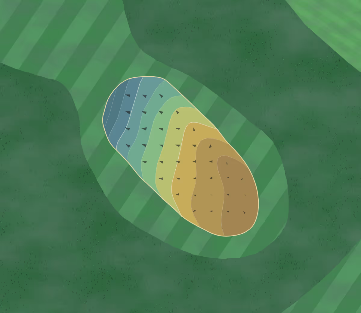 Green contour map of Wemberly Hills in Olyphant, Pennsylvania — 61 elevation contours at a 3-inch interval with fall-line arrows, traced from 1-meter lidar