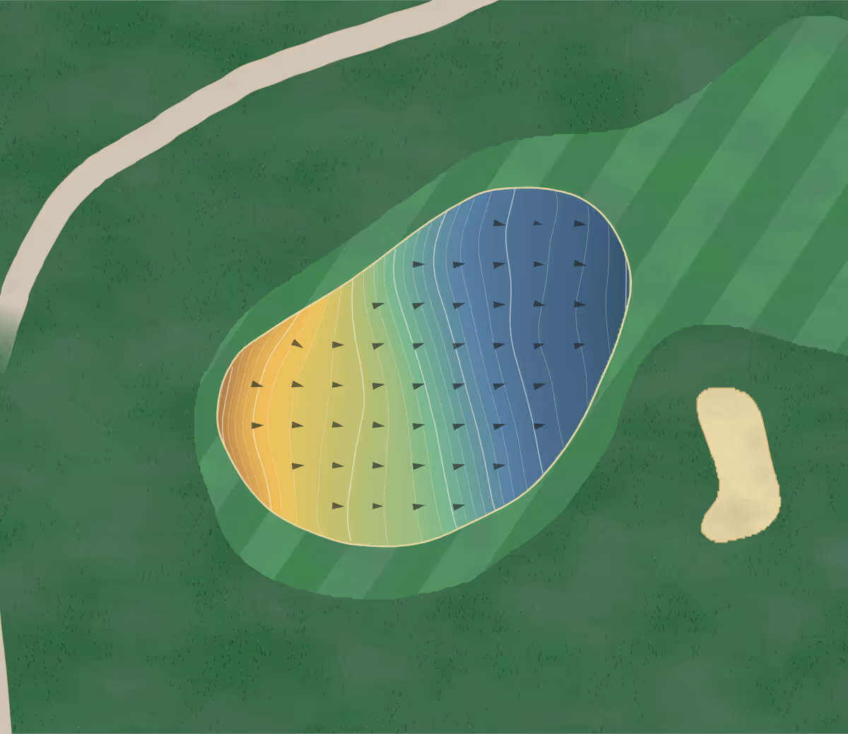 Green contour map of Wenham in Wenham, Massachusetts — 163 elevation contours at a 3-inch interval with fall-line arrows, traced from 1-meter lidar