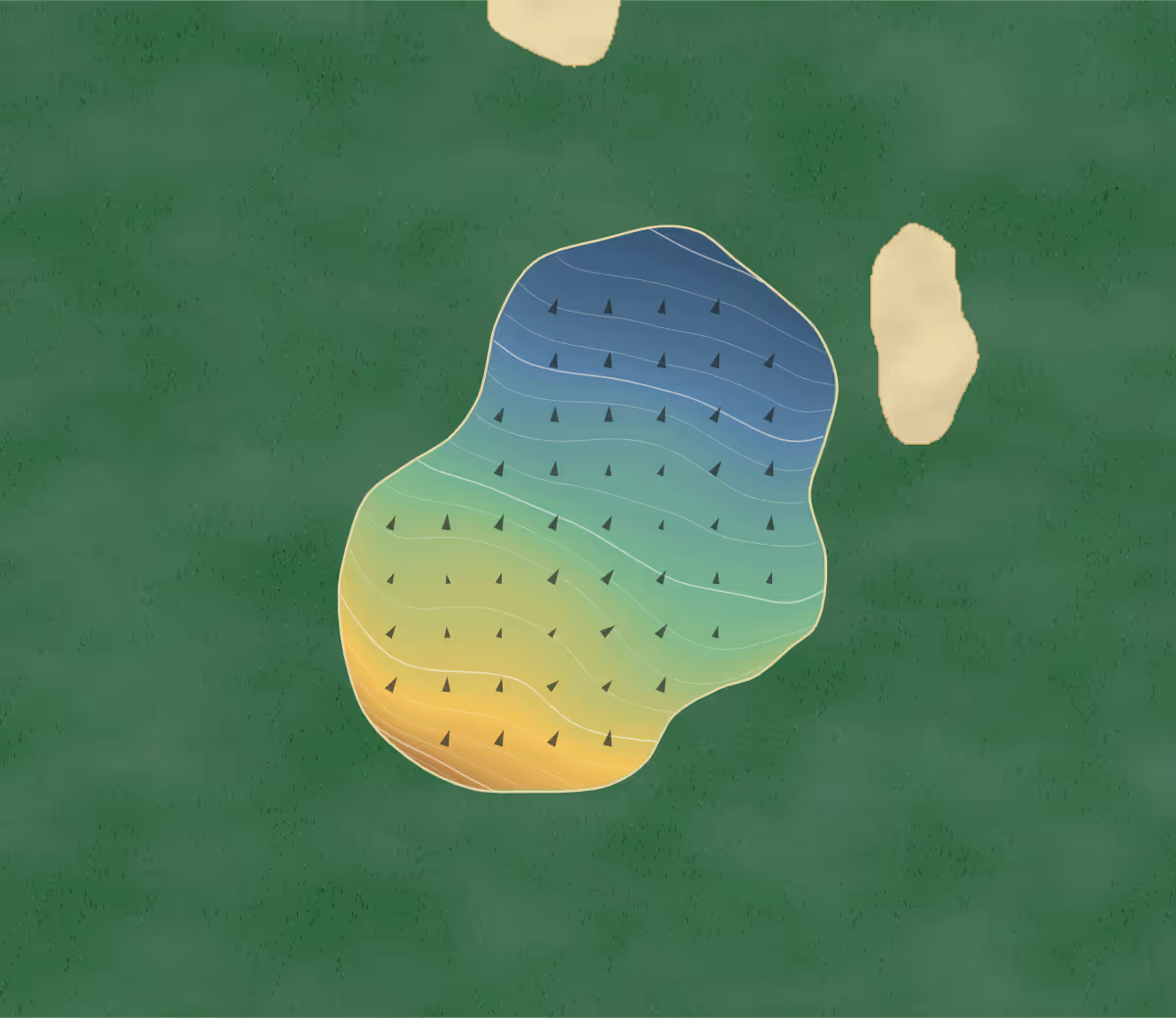Green contour map of Wentworth in Orange, Australia — 188 elevation contours at a 8-centimeter interval with fall-line arrows, traced from 1-meter lidar