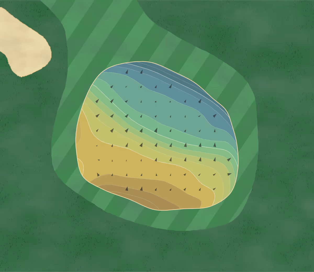 Green contour map of West Pines in Douglasville, Georgia — 181 elevation contours at a 3-inch interval with fall-line arrows, traced from 1-meter lidar