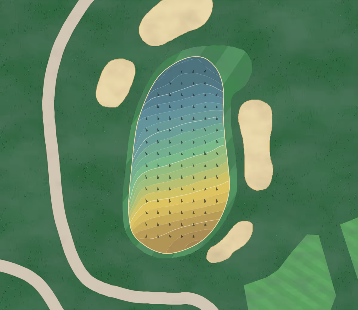Green contour map of Westbrook CC in Mansfield, Ohio — 282 elevation contours at a 3-inch interval with fall-line arrows, traced from 1-meter lidar