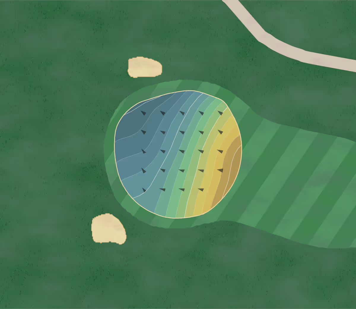 Green contour map of Western View in Augusta, Maine — 106 elevation contours at a 3-inch interval with fall-line arrows, traced from 1-meter lidar