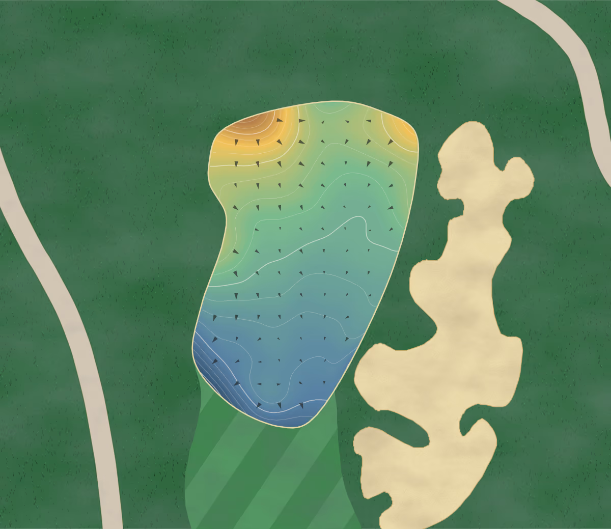 Green contour map of Westfields in Clifton, Virginia: 198 elevation contours at a 3-inch interval with fall-line arrows, traced from 1-meter lidar