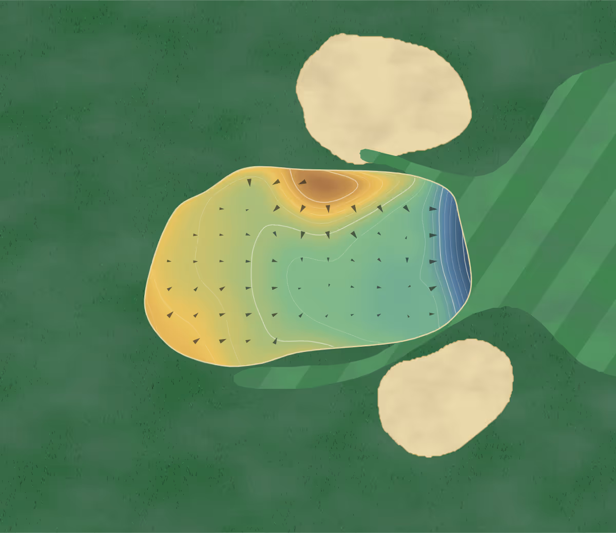Green contour map of Westgate & Birchington in Westgate-on-Sea, England: 35 elevation contours at a 8-centimeter interval with fall-line arrows, traced from 1-meter lidar