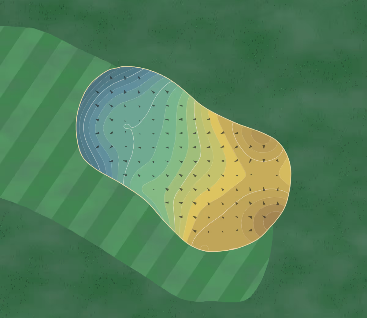Green contour map of Westmoreland in Wilmette, Illinois — 251 elevation contours at a 3-inch interval with fall-line arrows, traced from 1-meter lidar